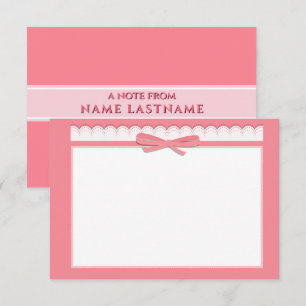 Carte De Correspondance Rose Pâle Romantique Dentelle & Nœud – Cadeau Fémi