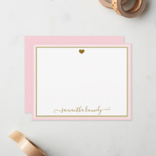 Carte De Correspondance Rose Pâle Tendance Et Cœur Doré Nom Personnalisé