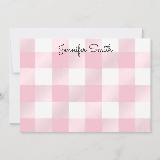Carte De Correspondance Rose pastel et carreaux gingham blanc (Devant)