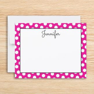 Carte De Correspondance Rose personnalisé à pois blancs