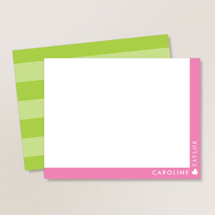 Carte De Correspondance Rose Prépa Bandes Vertes Personnalisé Mignon Fémin