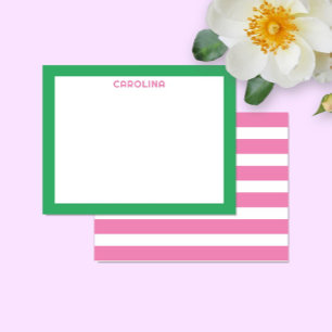 Carte De Correspondance Rose Prépa Rayures & Vert Clair Mignon Féminin