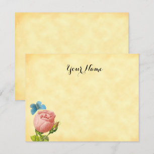 Carte De Correspondance Rose rose rustique et papillon bleu Editable 4.25x