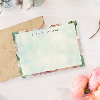 Carte De Correspondance Rose Rose Vintage Éclaboussure Bleue Aquarelle