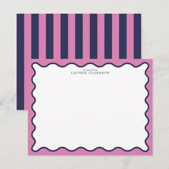 Carte de correspondance rose vif et bordure ondulé (Devant / Derrière)