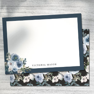 Carte De Correspondance Roses d'aquarelle bleu foncé