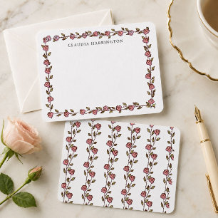 Carte De Correspondance Roses Dessinées à la Main Fleurs Botaniques Person