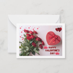 Carte De Correspondance Roses Rouges Romantiques & Boîte Cadeau en Forme d