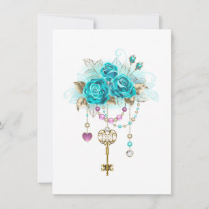 Carte De Correspondance Roses turquoise avec touches