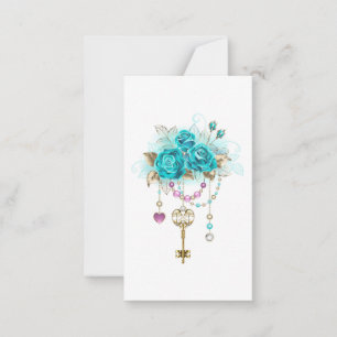 Carte De Correspondance Roses turquoise avec touches