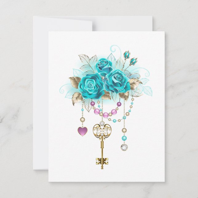 Carte De Correspondance Roses turquoise avec touches (Devant)