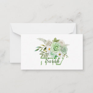 Carte De Correspondance Roses verts et marguerites Nom en anglais et en hé