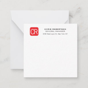 Carte De Correspondance Rouge Blanc Professionnel Uni Monogrammé