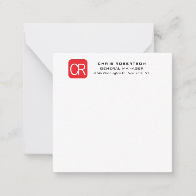 Carte De Correspondance Rouge Blanc Professionnel Uni Monogrammé (Devant)