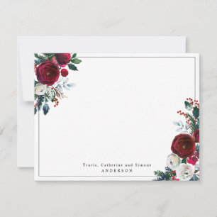 Carte De Correspondance Rouge Bourgogne Moderne Fleur de Noël de Noël