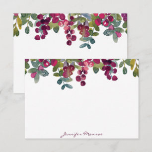 Carte De Correspondance Rouge et bordeaux floral personnalisé aquarelle