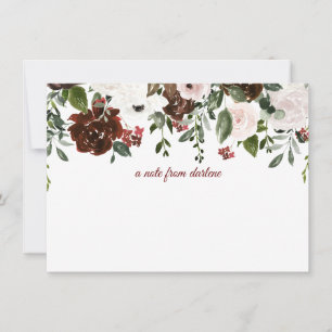 Carte De Correspondance Rouge foncé, blanc, Roses rose pâle avec verdure
