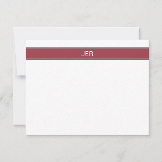 Carte De Correspondance Rouge Grenat, Initiales de Nom Monogrammées Gris B (Devant)