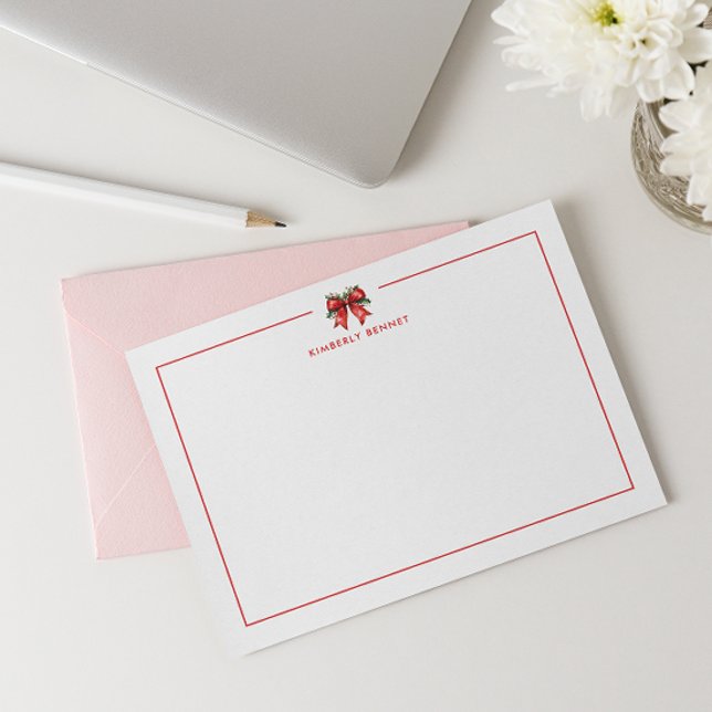 CARTE DE CORRESPONDANCE ROUGE NOËL NŒUD COQUETTE GUI PERSONNALISÉ (Créateur téléchargé)