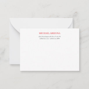 Carte De Correspondance Rouge Noir & Blanc Minimaliste Simple Moderne