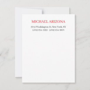 Carte De Correspondance Rouge Noir & Blanc Minimaliste Simple Moderne