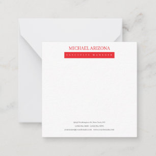 Carte De Correspondance Rouge Noir & Blanc Minimaliste Simple Moderne