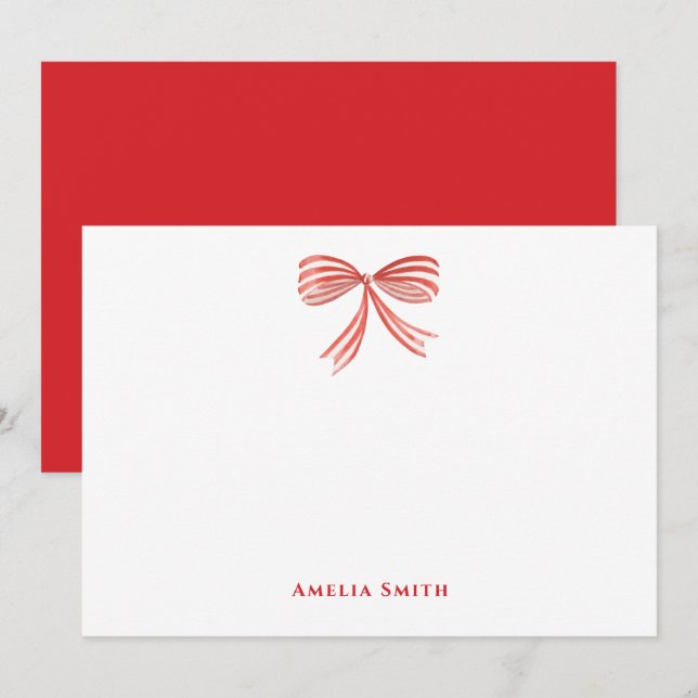 Carte De Correspondance Rouge rétro aquarelle arc joyeux Noël  (Devant / Derrière)