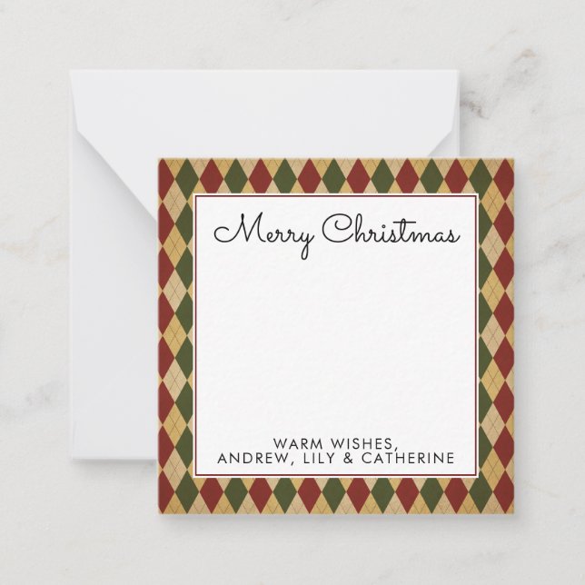 Carte De Correspondance Rouge Vert Diamant Noël Joyeux Noël Salutation (Devant)
