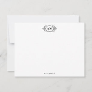 Carte De Correspondance Royal Monogram Crest Classic Noir Personnalisé