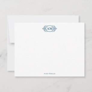 Carte De Correspondance Royal Monogram Crest Marine Bleu Personnalisé