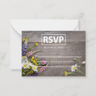 Carte De Correspondance RSVP en bois de fleurs blanches avec accents bleus