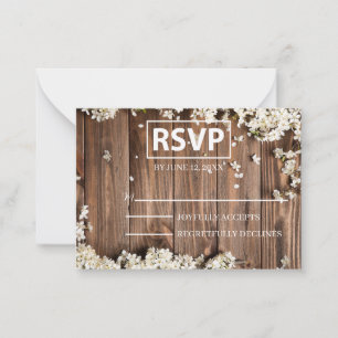 Carte De Correspondance RSVP en bois de fleurs blanches avec accents bleus