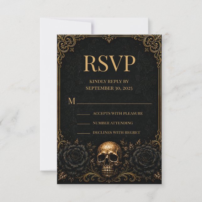 Carte De Correspondance RSVP Halloween gothique corbeau (Devant)