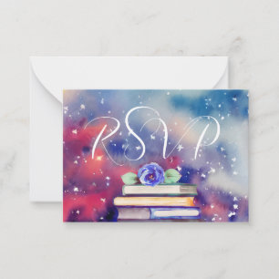 Carte De Correspondance RSVP Kindly Répondre Watercolor Books Purple Maria