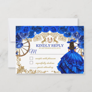 Carte De Correspondance RSVP pour Quinceañera Cowboy Or et Bleu Royal