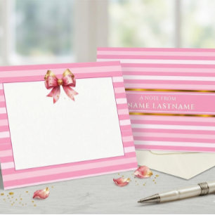 Carte De Correspondance Ruban à rayures roses et blanches et aquarelle