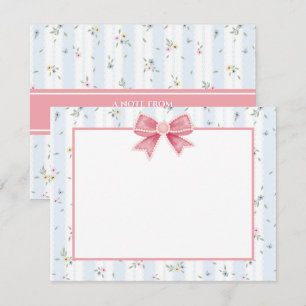 Carte De Correspondance Ruban aquarelle rose élégant I bleu et blanc
