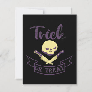 Carte De Correspondance Ruban de Halloween crâne et os croisés Trick or tr
