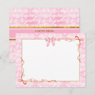 Carte De Correspondance Ruban rose élégant, papillon blanc et rayures