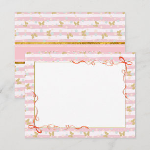 Carte De Correspondance Ruban rose élégant, papillon doré et pois