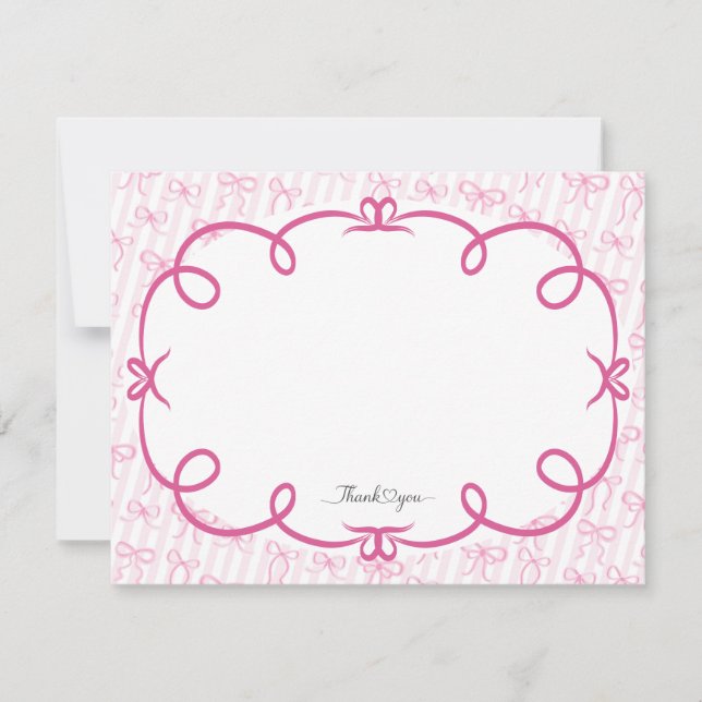 Carte De Correspondance Ruban rose et rayures Merci  (Devant)