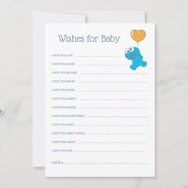 Carte De Correspondance Rue Sésame | Cookie Monster Baby shower Wings (Devant)