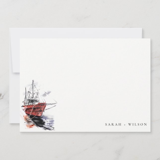 Carte De Correspondance Rustic Harbour Yacht Sailboat Mariage aquarelle (Devant)