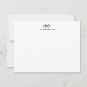 Carte De Correspondance Rustique Élégant Moderne 3 Monogramme Marine Bleu 