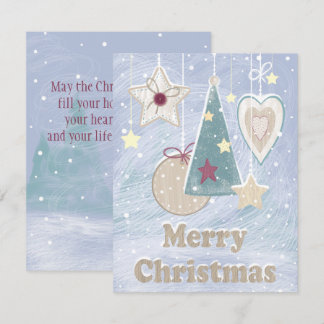 Carte De Correspondance Rustique Pastel Couleur Noël Arbre étoile et Coeur