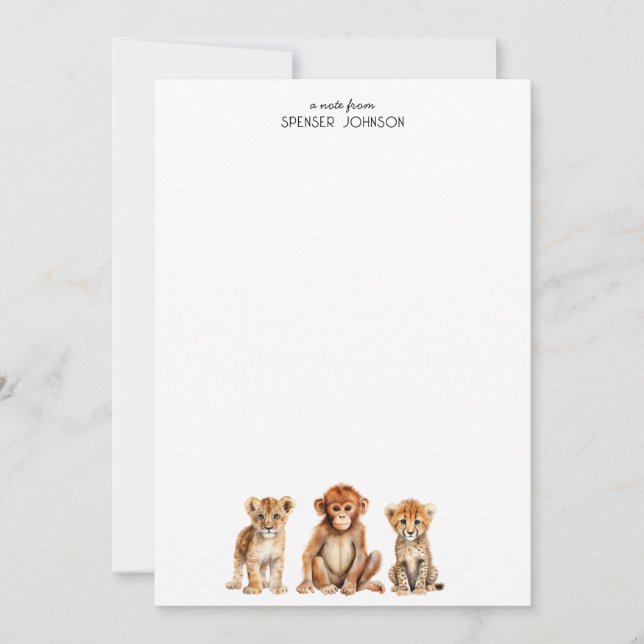 Carte De Correspondance Safari Animaux Personnalisés pour enfants (Devant)