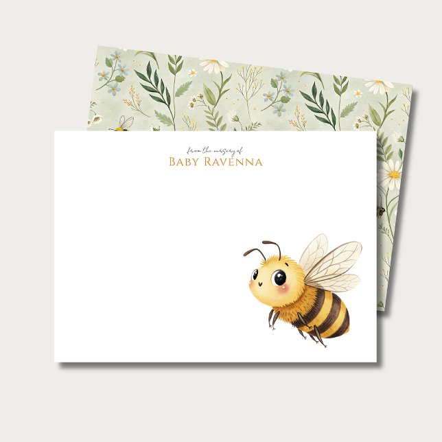 Carte De Correspondance Sage Green Wildflower Bee Custom Name Nursery  (Créateur téléchargé)