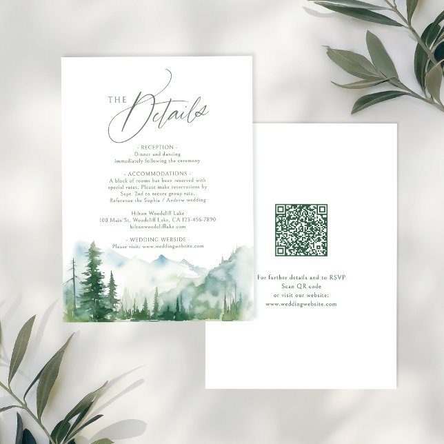 Carte De Correspondance Sage Mountain Forest Rustic QR code Details (Sage Mountain Forest Rustic QR code Details Note Card)