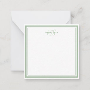 Carte De Correspondance Sage Vert Minimaliste Simple Monogramme Deux Bordu