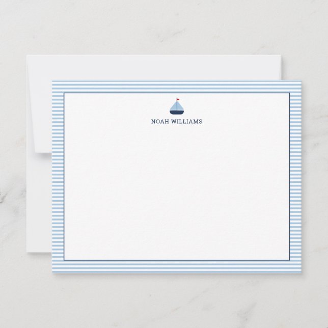 Carte De Correspondance Sailboat Blue Stripes Personalized Stationery (Devant)